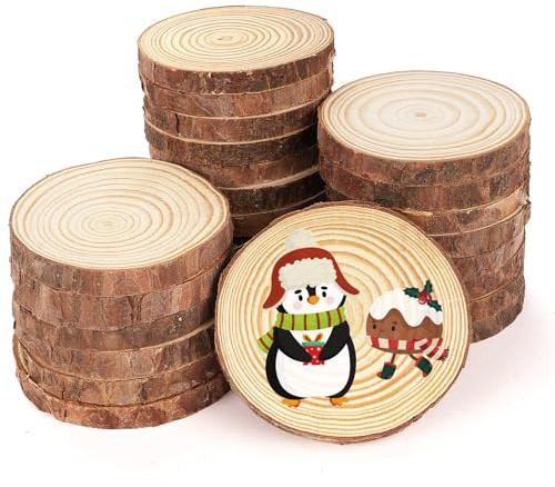 ilauke 50 Stücke Unbehandelt Holzscheiben, 6-7cm Natürliche Baumscheiben | Holzplatte Rund zum Basteln, Bemalen und Dekorieren für Hochzeit, Namensschilder Hochzeit, Holzuntersetzer, Brandmalerei