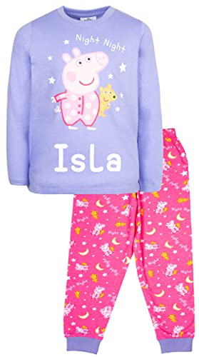 Peppa Pig - Personalised Kids Pyjamas - Pink & Purple Long Sleeve Pyjamas - 100% Cotton Sleepwear - Official Merchandise