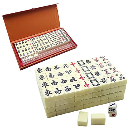 Mah Jongg Set,Traditionelle Spiele Mahjong Club Set Mit Präsentationskoffer,Chinesisches Nummeriertes Mahjong-Set Für Zu Hause Travel Leisure,144 Karten (Davon 8 Bonuskacheln)+2 Größen+2 Leere eln