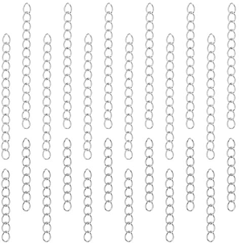 UNICRAFTALE 100 STK 2 Größen Kettenverlängerung 304 Edelstahl Twist Kette 25-53 mm Lange Schwanzkette Abnehmbare Verlängerungskette Für Kette Ohrring Halskette Armband Schlüsselanhänger Herstellung