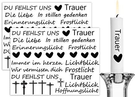 Kerzentattoo kerzen tattoofolie für bis zu 140 Kerzen Kerzentattoo-Folie verschiedene Motive Wasserschiebefolie |dekorieren Sprüche Glückslicht Lieblingsmens Wunschlicht Kerzenfolie(Trauer)