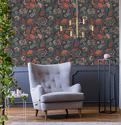 ZQMHCY Tapete Rote Grüne Blume Vliestapete Klebefolie Möbel Selbstklebend für Living Room 41x150cm/1 Pcs