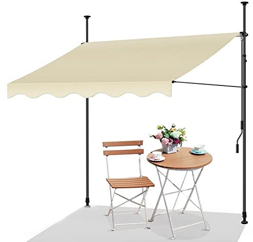 REALN Markise, Klemmmarkise Garten, Verstellbares Wasserdichtes Vordach mit Handkurbel, UV-beständig, kein Bohren (Color : Gray Bracket+Beige, Size : 78.7in/2m)