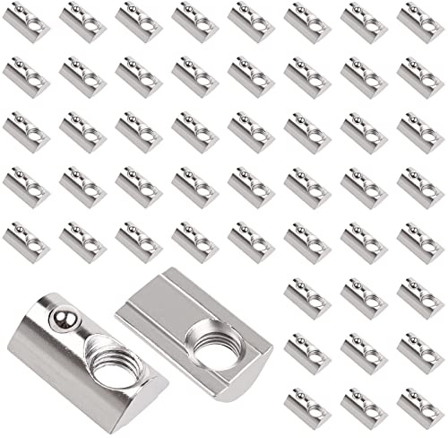 Yeepeo M8 Nutensteine mit kugel Nut 8, 50 Stück 40-Serie Nutenstein | Gewinde mit Zentrierung Steg, Kohlenstoffstahl Gleitmutter mit Federkugel, T Nutsteine Set für Aluprofil-Extrusionsschlitz