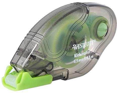 Westcott tape pen permanent adhesive | double-sided glue tape dispenser | transparent & tear-resistant | perfect for photos, paper or cardboard | 8.5m x 6.5mm adhesive roller | E-730501 00