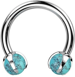 Paula & Fritz® Hufeisen UNIVERSAL Natur-Stein Türkis Circular Barbell Brustwarzen-Piercing Titan-IUM Grad 23 1,2-mm Stab-Dicke 3-mm Kugel-größe Septum