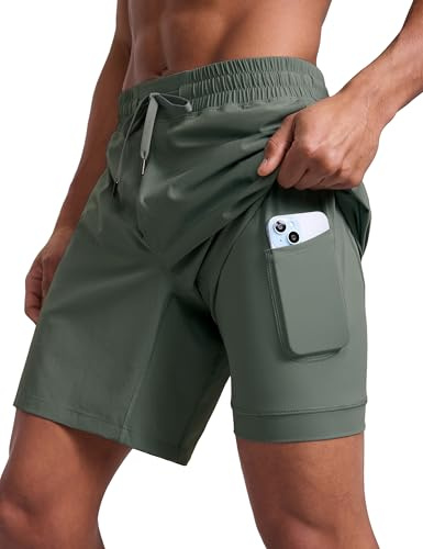 CRZ YOGA Herr 2-i-1 Löparshorts med foder - 18 cm Snabbtorkande för träning sport atletisk med fickor Grå salvia L