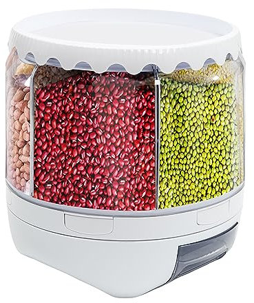 6 Gitter Reisspender Müslispender 360° Drehbarer Lebensmittelspender Platzsparend Feuchtigkeitsbeständiger Cornflakes Spender für Müsli Cornflakes Cerealien (5L)