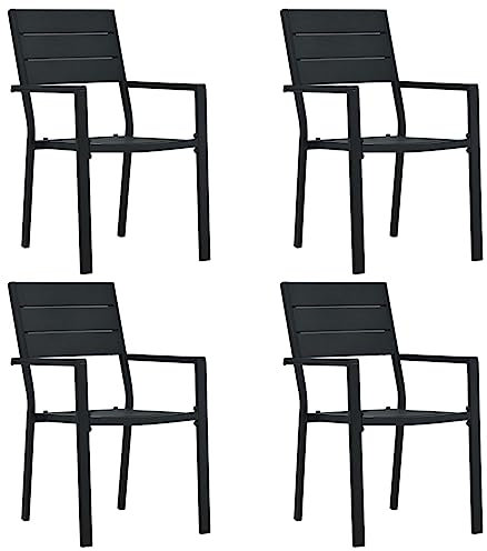 DYRJDJWIDHW Sun Garden,campingstuhl hochlehner,hochlehner gartenstuhl,Gartenstühle 4 STK. Schwarz HDPE Holz-Optikauflagen, Kissen & Polster,gartenstuhl Metall,hochlehner auflagen,