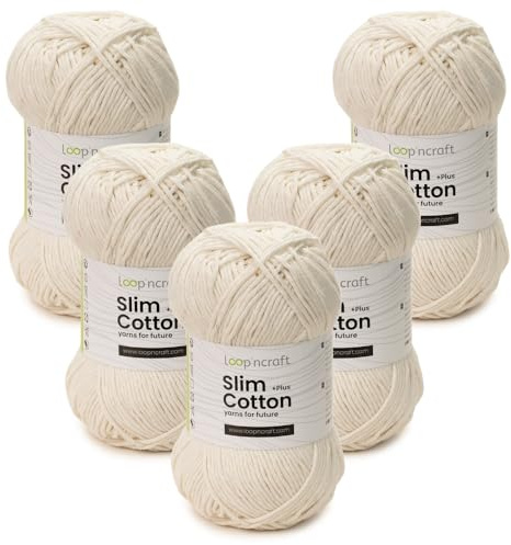 Slim Cotton Plus 5er-Set, Perlweiß, Loopncraft, 5 X 100g, Amigurumi Baumwolle Garn, Recycling Garn