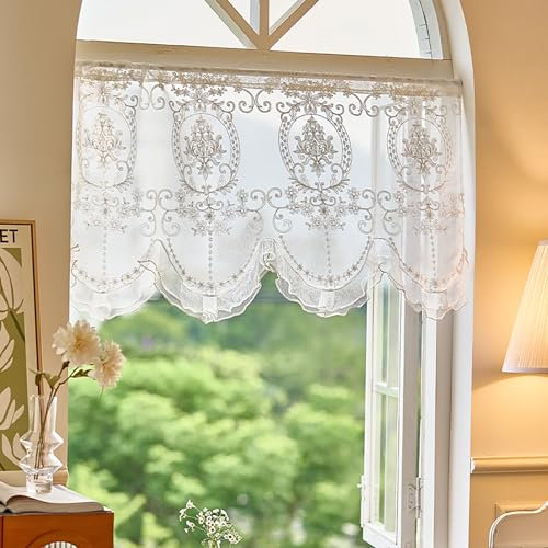 Scheibengardinen Landhausstil Küchengardinen Halbtransparent Bistrogardine Gardinen Weiss Fenstervorhang Halb Küche Vorhänge Fensterschal für Kleine Fenster Küche Wohnzimmer Landhaus. ( Size : Pave W9