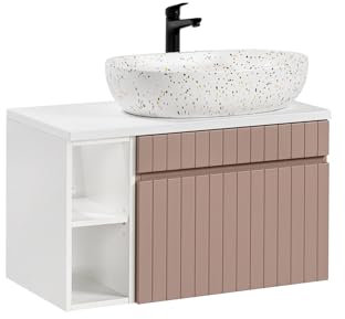 Muebles Slavic Badezimmerschrank zur Wandmontage mit Aufsatzwaschtisch Schubladenablagen Rosa 80 cm Moderne Badmöbel