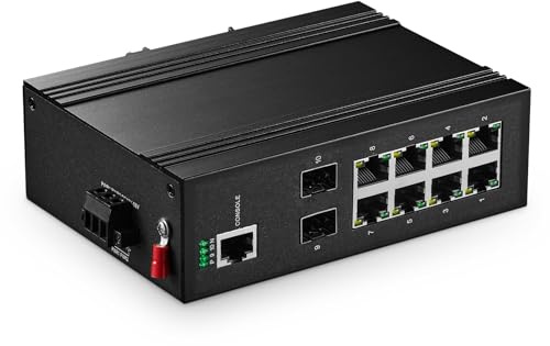 Binardat Commutateur DIN-Rail industriel PoE 10 ports Gigabit L2+, 8 ports PoE Gigabit, 2 Gigabit SFP, IEEE802.3AF/at, Vlan|Route|Ring|ACL|Qos Web/Console gérée