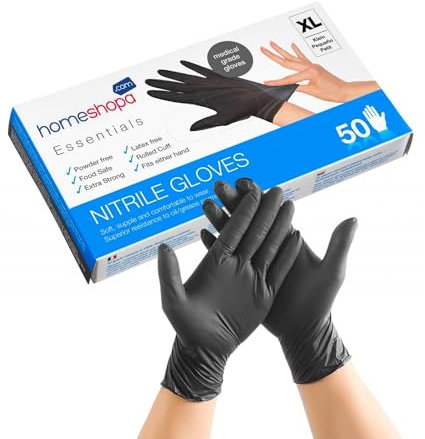 HOMESHOPA Disposable Nitrile Examination Gloves, 50 Pack Black, X-Large, Powder Free, Latex Free, Medical Grade, Food Safe, Multipurpose, Non-Sterile Protective Extra Strong Surgical Gloves