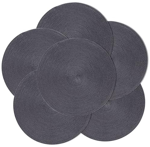 Fanquare Tovagliette Nere Set di 6 Intrecciate a Mano - Tappetini Antiscivolo Lavabili per Tavoli Rotondi, Resistenti al Calore per Sala da Pranzo, Cucina, Decorazione 38cm