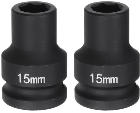 QUARKZMAN 2 Stück tiefe 6-Punkt-Schlagnüsse, 3/4-Zoll-Antrieb, 15 mm Stahl | metrisch, 40Cr-legierter, Schlagnüsse für Spindelachsmuttern