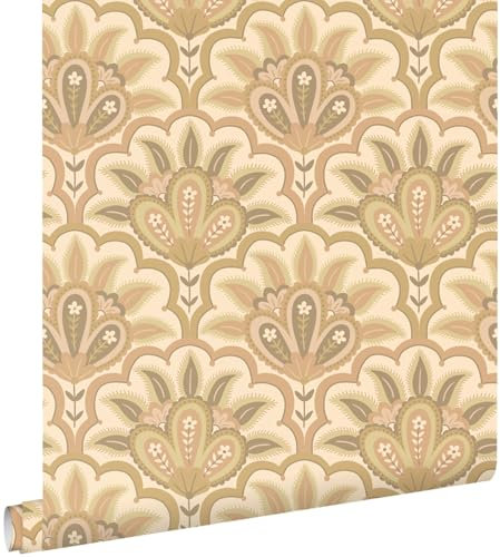 papier peint motif baroque oriental sable beige 50 x 900 cm - ESTAhome