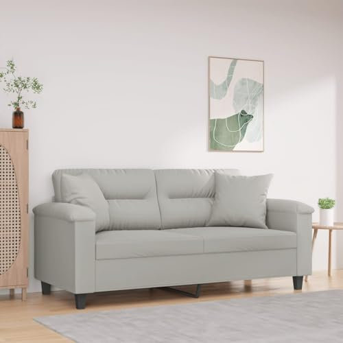 Homgoday 2-Sitzer-Sofa mit Kissen Sofa Couch Loungesofa Doppelsofa Moderne Relaxsofa Relaxcouch Loveseat Gästesofa Sitzmöbel für Wohnzimmer Schlafzimmer Büro Hellgrau 140 cm Mikrofasergewebe