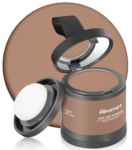 Abomet Hairline Powder Instantly Conceals Hair Loss, Root Touch Up Hair Color Powder, Hair Toppers for Women Men, Hair Fibers for Thinning Hair, Root Cover Up lasting 24 hours (Light Brown, 0.35)