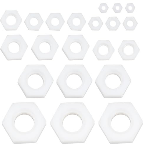 ECSiNG 105 Stück M2 M3 M4 M5 M6 M8 M10 Nylon 66 Sechskantmuttern Din 934 Nylon-Sechskantmuttern Sechskantschraubenverschluss Kunststoff-Sechskantmuttern für Schrauben Und Bolzen