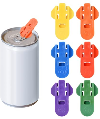 6 st burköppnare, ring dragburköppnare, ingen handskada, ölflasköppnare, för cola soda öl hjälpmedel (röd, orange, gul, blå, grön, lila)