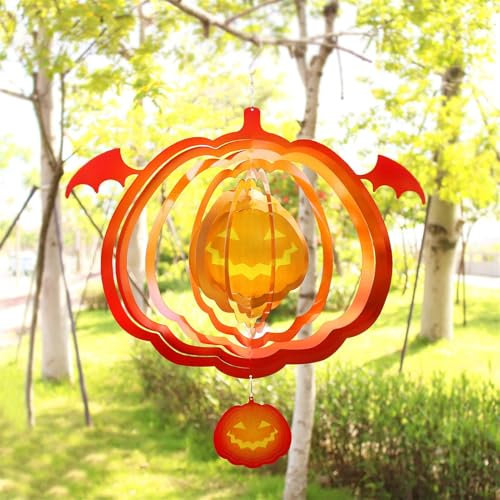 Carillón de viento de Halloween | Campanas de viento decoraciones de Halloween | Carillón de viento giratorio al aire libre | Molinillos de viento de acero inoxidable para patio, jardín, ventanas,