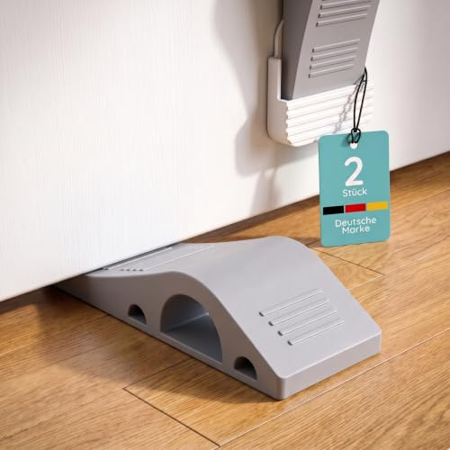 Türkeil Gummi [2er Set] mit Halterung, rutschfester Türstopper, Grau | Keil für schwere Türen, für alle Böden geeignet, Door Wedge Stopper, Door Stopper Floor
