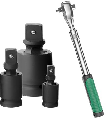 Snodate per Bussole da 1/4 a 1/2 e Chiave a Cricchetto Telescopica, Robusta e Facile da Usare, Snodate per Bussole, Multifunzionale, Adattatore per Chiave a Percussione, per Chiavi a Bussola (1, nero)