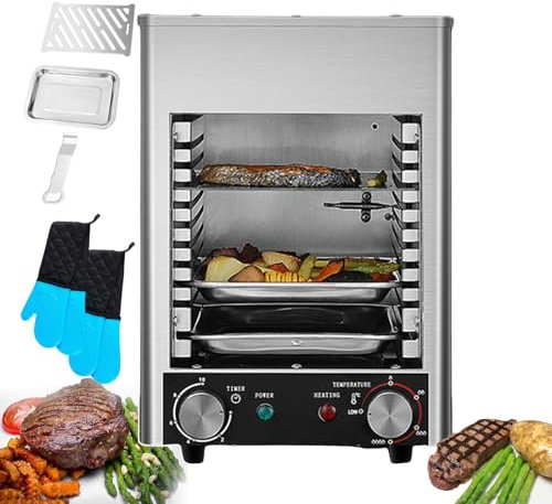 forplubossmmp Piastre Elettriche per Bistecche, Griglie Teppanyaki, Piastra per Barbecue Commerciale, Fornello per Bistecche in Acciaio Inossidabile con Manopola di Temperatura E Tempo, 800°C