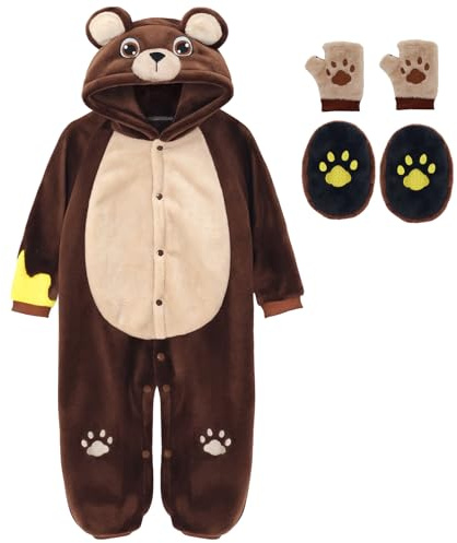 Firecos Bear Dräkt för Barn Djur Huvdräkt Med Handskar Klo Björn Skor Träningsoverall Baby Baby Djur Pyjamas