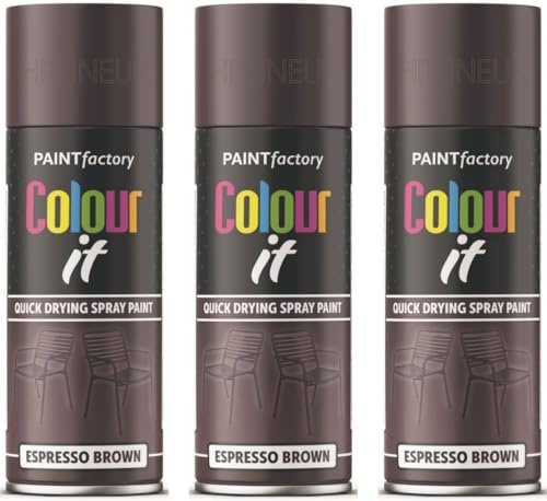 HitlineUK 3 X 400ML Brown Gloss Spray Paint for Wood, Plastic, Metal - All Purpose DIY