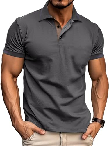 Comilaka Kortärmad polotröja för män casual T-shirt kontrastfärg normal passform sommar M-3XL, Färg: grå, XL
