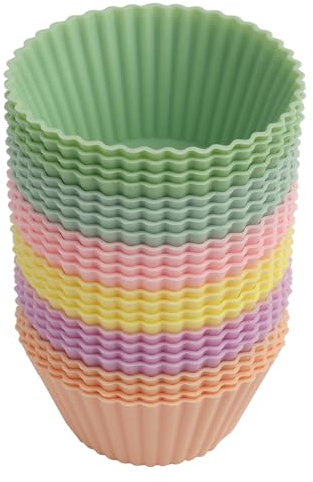 Mewtush 24 PCS Stampi per Muffin in Silicone, Stampi Antiaderenti Senza BPA per Muffins, Stampi in Silicone per Dolci Riutilizzabili, Cupcakes e Dessert, per Torte e Budini in 6 Colori Vivaci