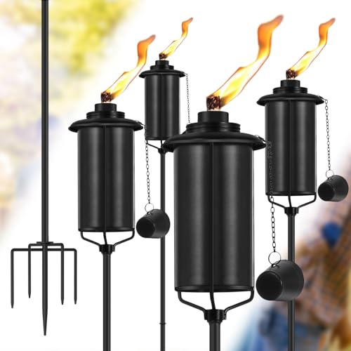 ZSPENG 4er-Pack Citronella-Fackel, Outdoor-Fackeln mit 5-Zinken-Erdspieß | 152,4 cm verbesserte Gartenfackeln aus Metall, 473 g, robuste Outdoor-Fackel für Terrasse, Wege, Partys (ultrastabiles Design