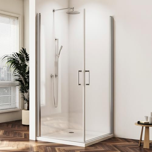 Duschkabine 80x80 cm Eckdusche mit Pendeltür Dusche 180º Klappbar - Links und RECHTS montierbar aus 6mm Nano Beschichtung ESG Sicherheitsglas, Höhe 195cm