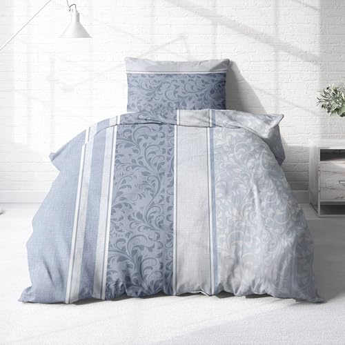 Träumschön Bettwäsche aus 100% Baumwolle 155x220 + 80x80 cm Ranke hellblau | Renforcé Bettwäsche mit Reißverschluss, leicht, atmungsaktiv, bügelfrei, ideal für Frühling, Sommer, Made in EU, OEKO-Tex