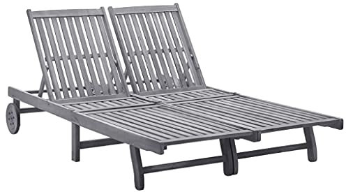 SDWEHO7 Garten Liegestuhl, Doppel-Sonnenliege aus Holz, Gartenliege, wetterfest Chaiselongue, Outdoor Liege für Balkon und Terrasse, Massivholz Akazie