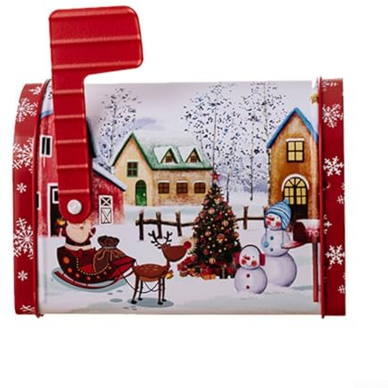 Ravissante boîte aux lettres décorative de Noël avec drapeau pour friandises avec camion rouge amusant et bonhomme de neige joyeux (B)