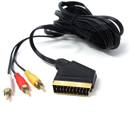 Scart-auf-3-Cinch-Steckerkabel, 5 m, Audio-Video-AV-Adapter, Composite-Anschluss für TV, DVD, Videorekorder, Spielekonsole, Scart-zu-AV-Konverter-Kabel