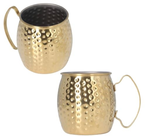 2 vasos de cerveza de Moscú, 500 ml, vasos de cobre martillados, vasos de cóctel de acero inoxidable para bebidas frías, vino de cóctel (dorado)