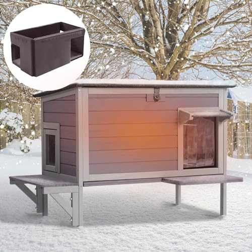 Aivituvin Katzenhaus Outdoor Winterfest aus Holz Isoliert Feral katzenhöhle Wetterfest für Winter Doppelzimmer (Grau, L)
