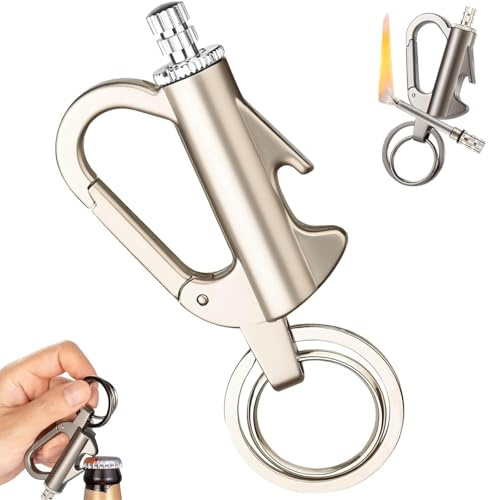 Encendedor de fósforo permanente Infinite, reutilizable, impermeable, con llavero y abrebotellas, de queroseno metálico resistente al viento, for acampar y hacer senderismo al aire libre.(Silver)