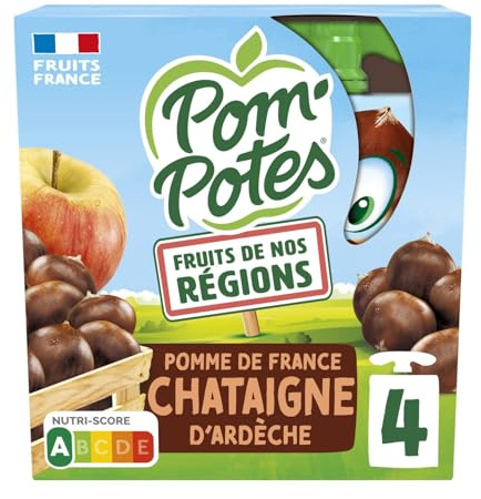 POM'POTES – Compote Naturelle Pomme Châtaigne d'Ardèche, Sans Sucres Ajoutés (4 x 90g) - lot de 4 - Vendu par Lot
