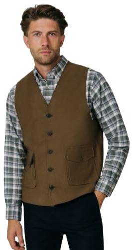 Dobell Mens Taupe Moleskin Waistcoat Regular Fit 100% Cotton