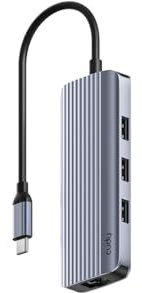 Cudy USB-C a HDMI con Gigabit Ethernet y 3 Puertos USB, UH606 | Expansor tipo C 6 en 1, salida de vídeo 2.0, GbE, 3 puertos USB-A, 4K a 60 Hz, 5 Gbps, carga rápida BC 1.2, Power Delivery