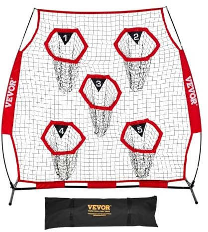 VEVOR Filet d'entraînement pour football 208 x 189 cm, filet de lancer de rugby avec 5 poches pour cibles, sans nœuds, sangles et étui de transport inclus, pour améliorer la précision de lancer, rouge