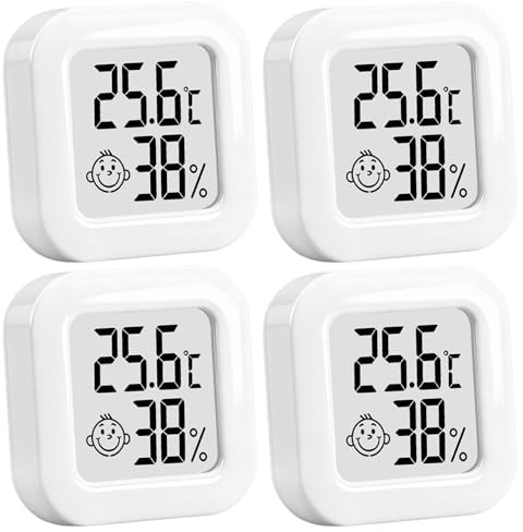 4PCS Mini Higrómetro Digital Casa y Termómetro Interior, Monitor de Temperatura y Humedad Ambiente, Medidor Preciso con Pantalla LCD, Batería de Larga Duración, Ideal para Oficina, Hogar, Reptiles