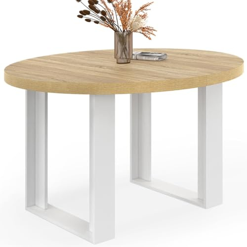 IDMarket - Table à Manger Fixe Ronde Phoenix 4 Personnes Bois et Blanc 110 cm