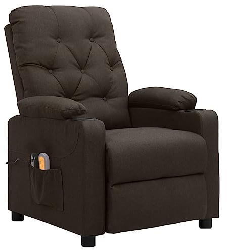 Frdhee Sillón de relax con función de masaje, sillón de masaje eléctrico, color marrón oscuro, de tela, con función reclinable, para salón, dormitorio, habitación de los niños, autocaravana