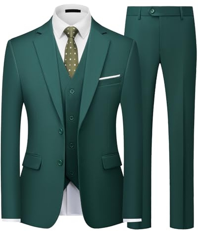 Traje Hombre 3 Piezas Slim Fit 2 Botones Boda Chaqueta Chaleco Pantalón | Traje de 3 piezas elegante y cómodo para hombre, ideal para oficina, reuniones de negocios, bodas, ceremonias y eventos